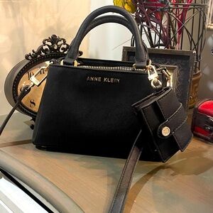 Anne Klein Black Logo Detail Crossbody Bag with Removable Strap for Handheld bag